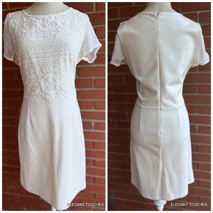 Gianni Bini Embroidery Lace Ivory Dress M Short Sleeve Lined Career Knee Length
